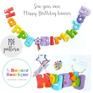 PDF pattern to make a Happy Birthday banner.  Pattern.  Kit. Instant download. PDF instructions