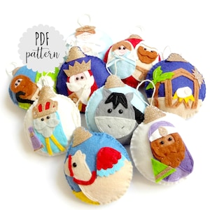 PDF pattern to make Nativity bauble decorations. Christmas nativity.  Christmas ornament. Felt pattern. DIY Christmas.