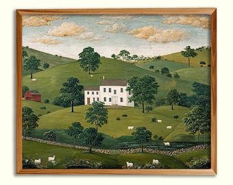 Early American Summer Farm  Primitive  Wall Art