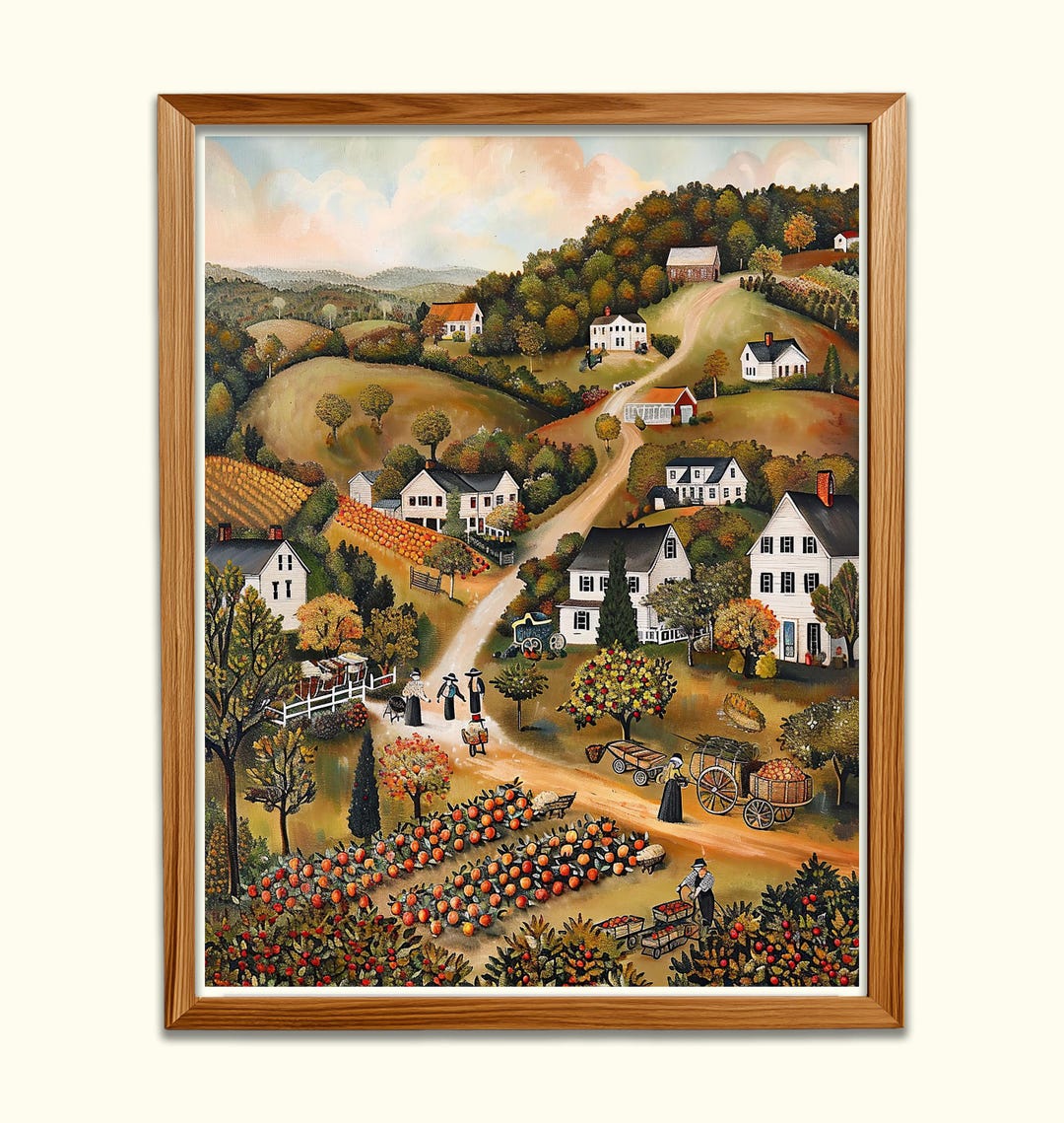 Autumn Village Scene Folk Art Country Farmhouse (digital Download) - Etsy