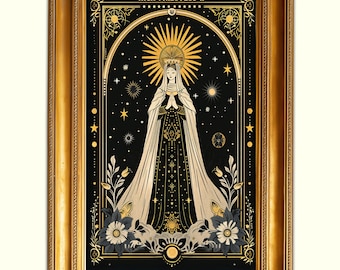 Art Nouveau The High Priestess Tarot Card Print Gold Black Wall Art Dark Academia