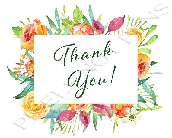 Floral Thank You Card Printable Instant Download Frame Flowers | Etsy