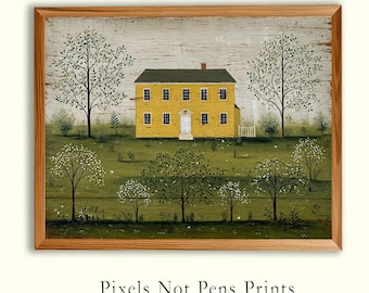 Primitive Yellow Saltbox House Folk Art