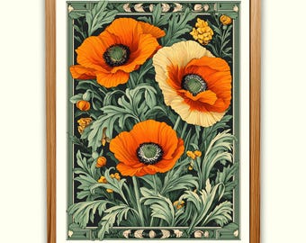 Orange Poppies Botanical Wall Art Print