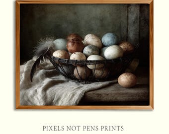Moody Kitchen Farm Eggs In Wire Basket Wall Art