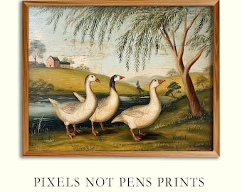 Primitive Style 3 Geese Under Willow Wall Art