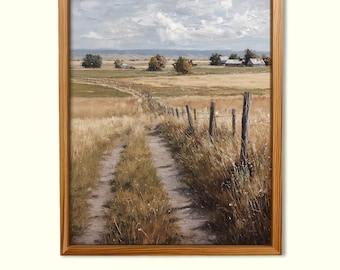 Farm Road Painting Vintage Landscape Country Field Printable Wall Art