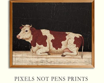 Primitive Colonial Era Recumbant Cow Wall Art