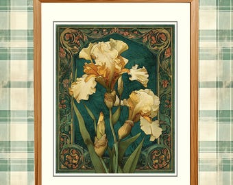 Yellow Iris Botanical Print Vintage Floral Wall Art
