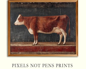 Primitive Folk Art Brown Cow Standing Wall Art