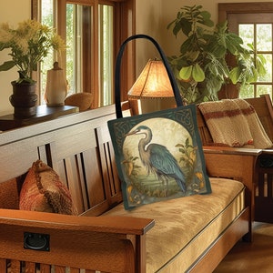 Mission Style Reiher Einkaufstasche Arts & Craft Stickley Handwerker-Bungalow c 1900s 3 Größen Waschbar Jugendstil Ära