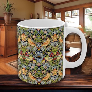 Strawberry Thief 11oz Mug William Morris Art Nouveau c 1880s Vintage Floral Thrushes Birds Fruit Tea Coffee