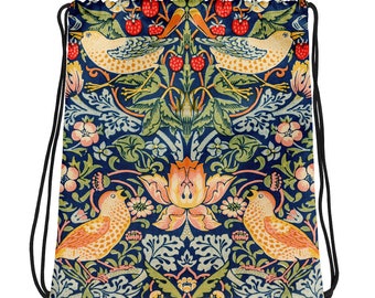 Strawberry Thief William Morris Design Drawstring Bag Art Nouveau