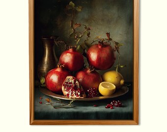 Moody Pomegranates and Lemons Classic Still Life Digital Print