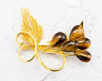 Vintage Tiger Eye Leaf Brooch