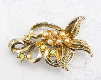 Vintage Faux Pearl Leaf Brooch