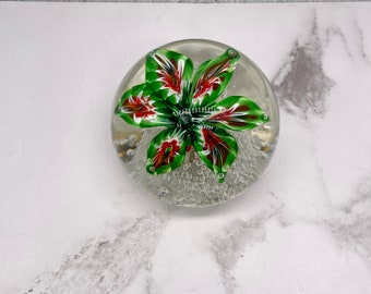 Vintage Red, White and Green Glass Paperweight