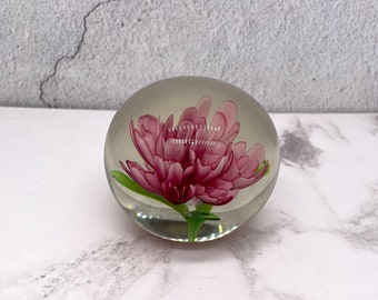 Vintage Large Pink Flower Glass Paperweight