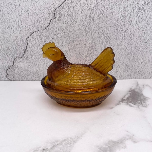 Vintage Mini Glass Hen on Nest