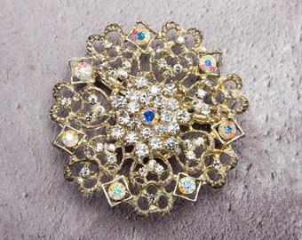 Large Ornate Rhinestone Brooch