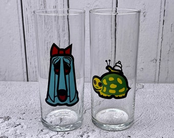 Vintage Pair of Character Drinking Glasses