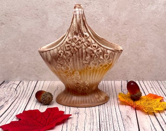 Vintage Ceramic Floral Design Basket Planter