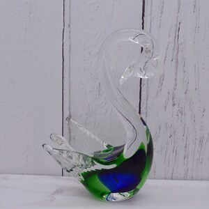 Vintage Green and Blue Art Glass Swan