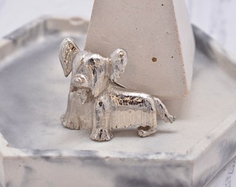 Vintage Silver Tone Dog Brooch