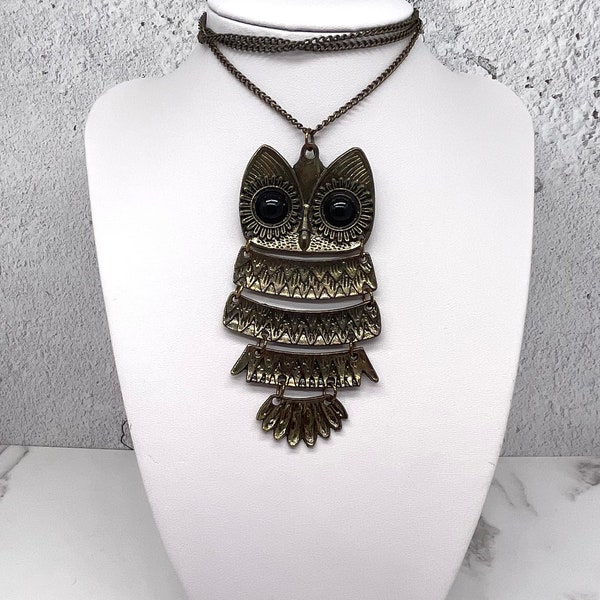 collier de hibou articulé en laiton vintage