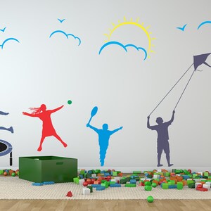 Muursticker kinderen, muursticker kinderen wolken zon, muursticker woondecoratie, muurstickers, muursticker verwijderbaar, vinyl muursticker