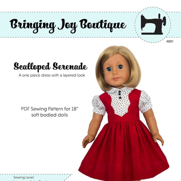 PDF Sewing Pattern, 18” Doll Clothes - Scalloped Serenade, 1930's Dress, Girl Doll Clothes, 18" Doll Dress - By BringingJoyBoutique