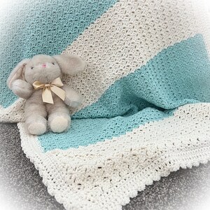 Crochet Baby Blanket, Crib Blanket, Bedding, Lacy Crochet Baby Blanket, Aqua Cream Baby Blanket, Baby Shower, Baby Gift -BringingJoyBoutique