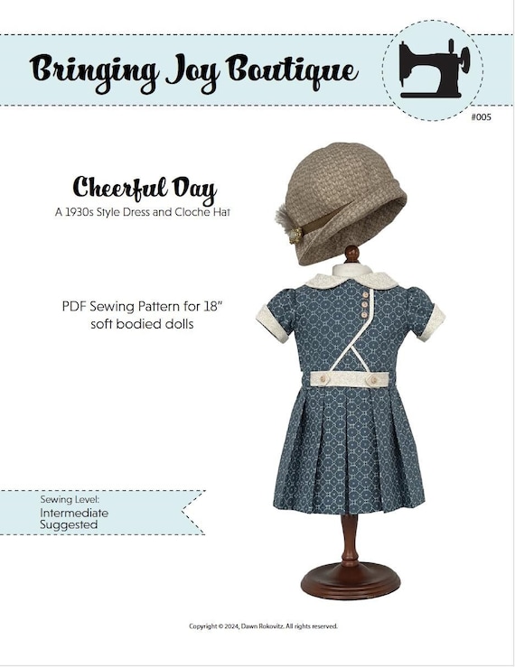 PDF Sewing Pattern, 18” Doll Clothes - Cheerful Day, 1930s Ensemble, 18" Girl Doll Clothes, 18" Doll Dress - By BringingJoyBoutique