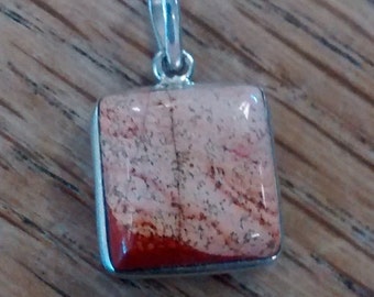 Petite Rectangular Picture Jasper Vintage Silver Pendant