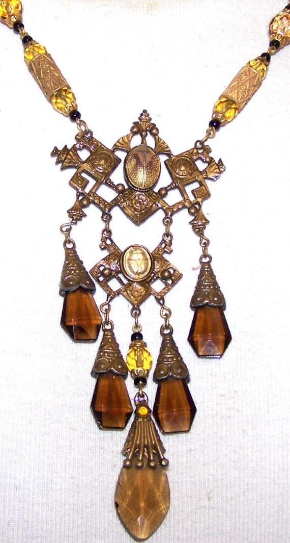 Vintage Unique Art Nouveau Gablonz Czech Scarab Necklace With - Etsy UK