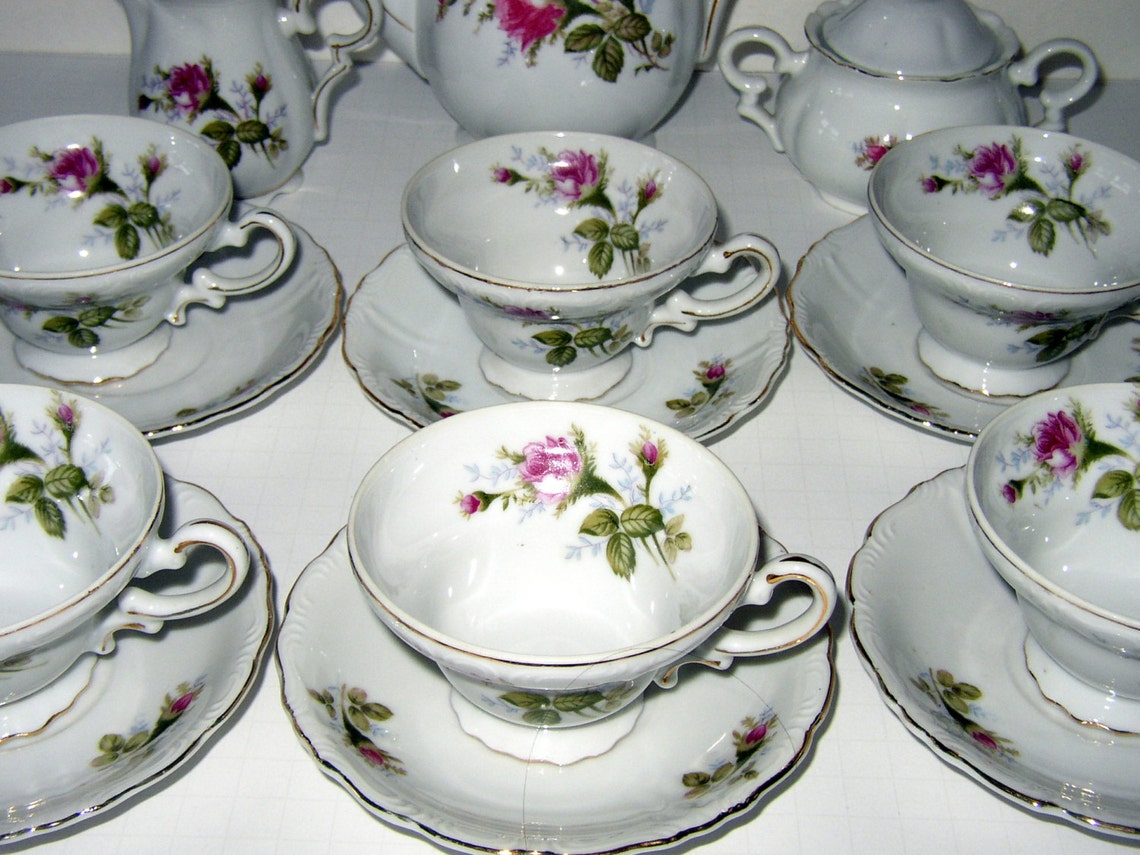 Vintage Tea Set Royal Sealy China Made in Japan Moss Rose Etsy