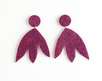 Boucles d'Oreilles SUSANA paillettes FUCHSIA • grosses boucles d'oreilles • minimaliste • été • fleur • boucle oreille • mariage  • Matisse