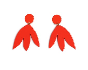 Boucles d'Oreilles SUSANA Rouge Vermillon • grosses boucles d'oreilles • minimaliste • été • fleur • boucle oreille • mariage  • Matisse