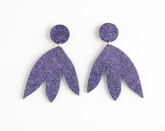 Boucles d'Oreilles SUSANA paillettes VIOLET • grosses boucles d'oreilles • minimaliste • été • fleur • boucle oreille • mariage  • Matisse