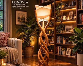 Modern Wooden Floor Lamp, Sculptural Walnut Wood Standing Lamp, Handmade Ambient Lighting, Contemporary Living Room Decor