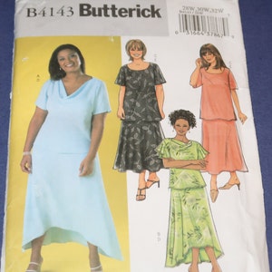 Uncut 28W-32W Butterick 4143 Womens/Petite Top and Skirt Pattern