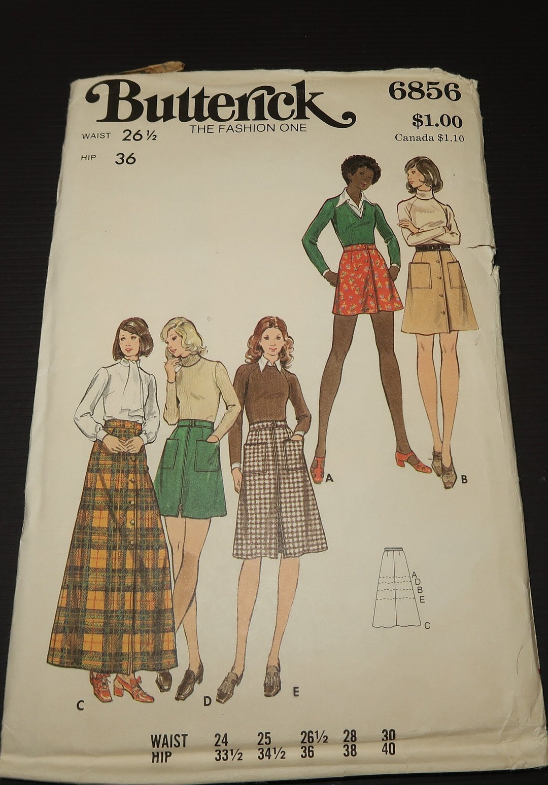 Uncut Waist 26 1/2, Hip 36 Butterick 6856 Misses Skirt
