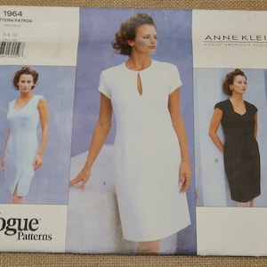 Uncut 6-8-10 Anne Klein Vogue American Designer Vogue 1964 Misses Dress Pattern dated 1997