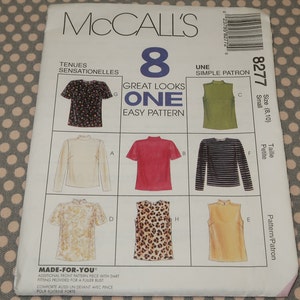 Uncut 8-10 McCalls 8277 Misses Tops, 8 Great Looks, One Easy Pattern