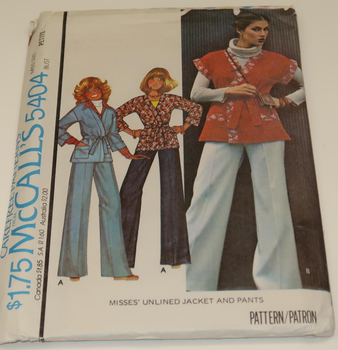 Uncut 6-8, Bust 30.5-31.5 Mccalls 5404 Misses Unlined Jacket and Pants ...