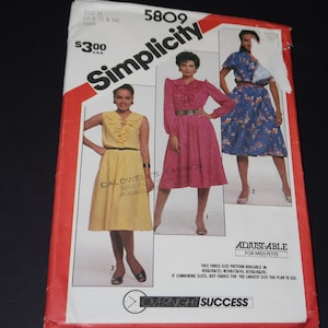 Uncut 10-12-14 Simplicity 5809 Misses Pullover Dress with Sleeves Variations Pattern