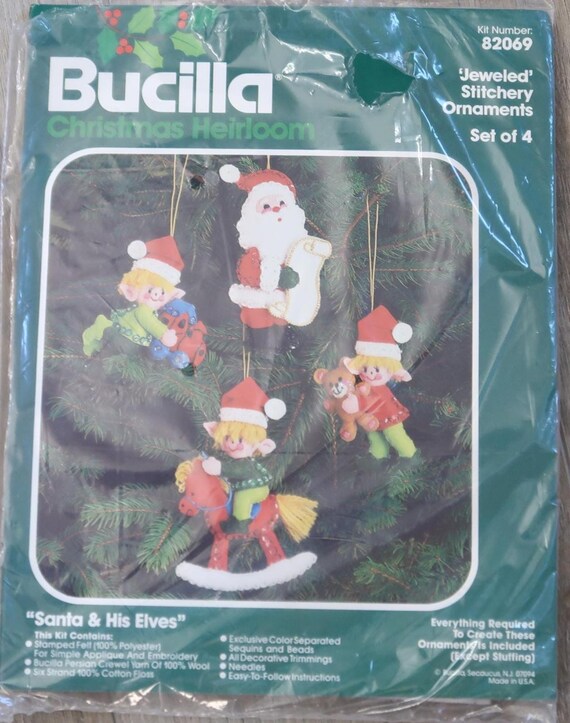 Bucilla Santa & Elves Felt Ornament Kit, Jeweled Stitchery, Set of