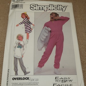 Uncut 7-8-10 Easy to Sew Simplicity 8320 Girls Nightshirt, Pajamas and Jumpsuit Pattern