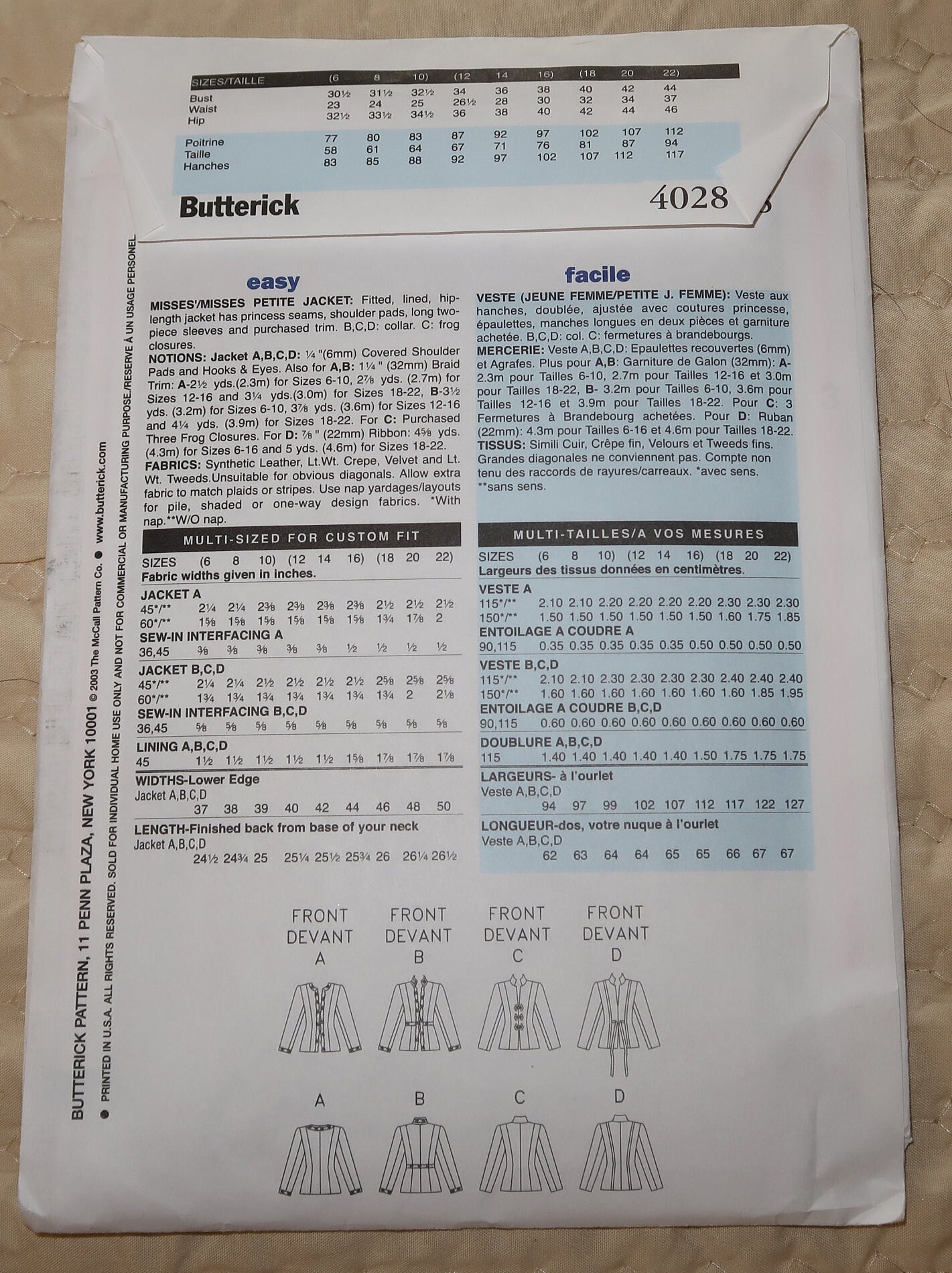 Uncut 12-14-16 Butterick 4028 Easy Misses Jacket Pattern - Etsy