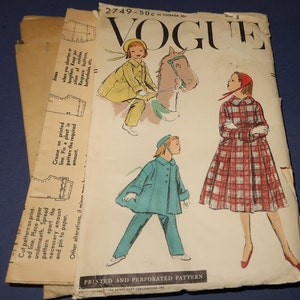 Uncut Childs 8 Vogue 2749 Coat and Leggins Pattern, 1950s